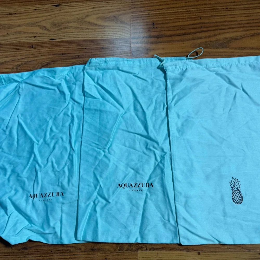 Aquazzura Firenze Turquoise Blue Shoe Dust Bags Set o3 Pineapple Logo Drawstring